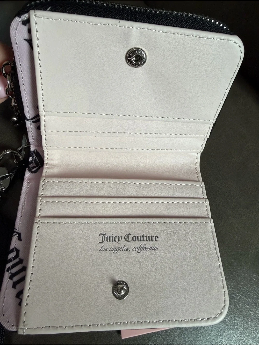 Juicy Couture Black Velour Crystal Logo Card Holder with Strap